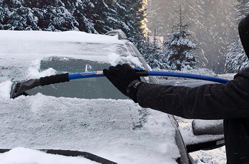 SubZero Crossover Snowbrush clearing snow from vehicle windshield