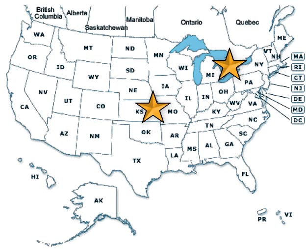 Map of North America showing Hopkins Distribution Facilities